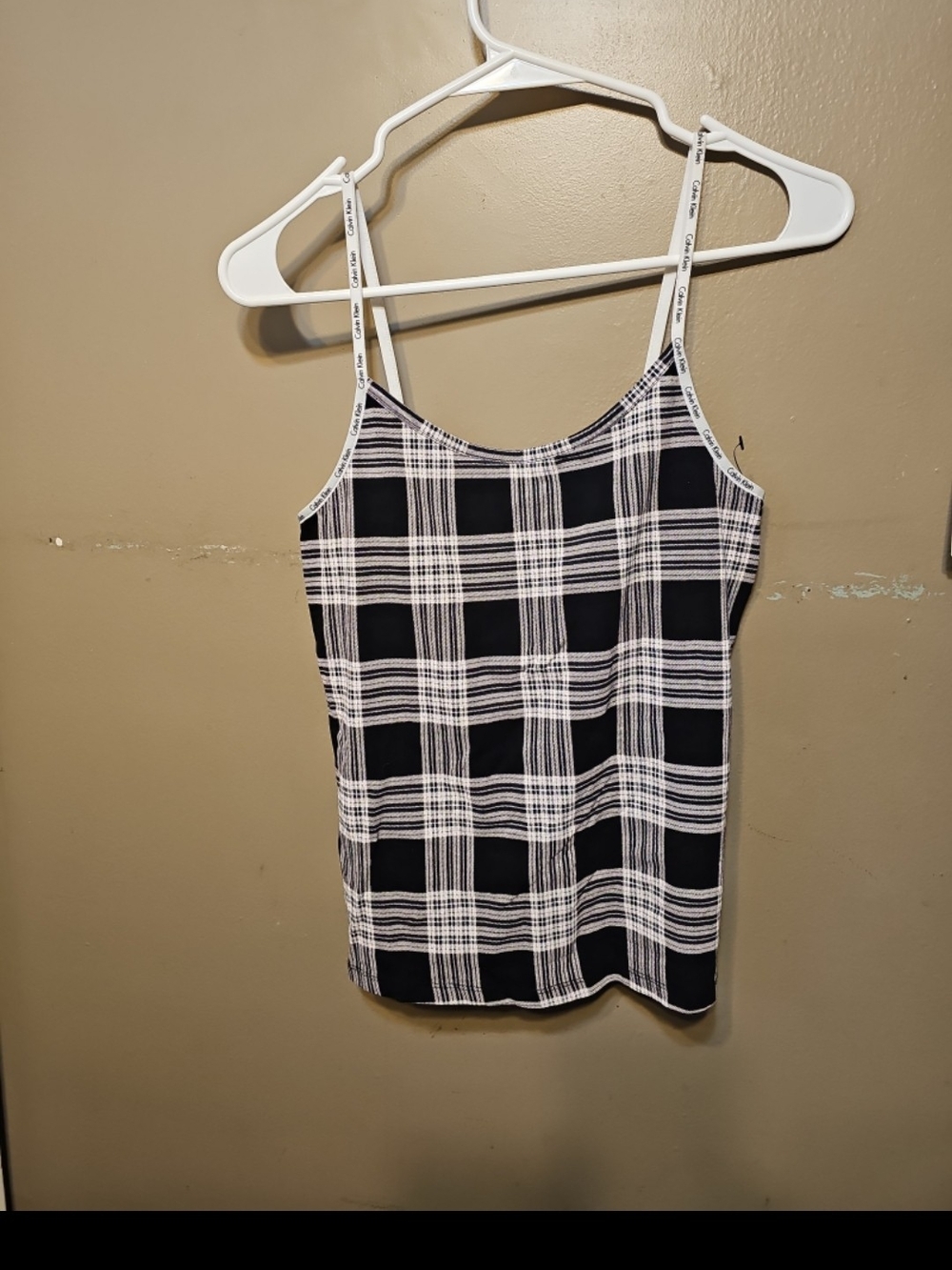 Calvin Klein Black & White Plaid Spaghetti Strap Camisole